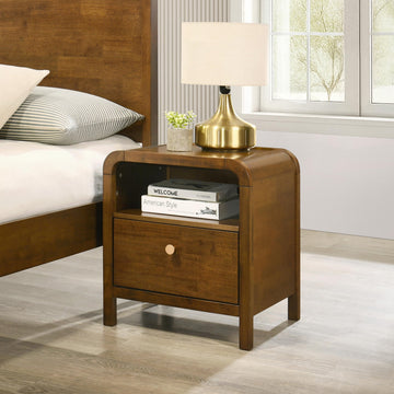 Eldren Wood Nightstand with Solid Rubberwood Frame by Roundhill Furniture – Wood, Walnut, Model B5115N