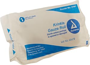 Dynarex 2539 Sterile Krinkle Bulky Gauze Bandage Roll, 6 Ply, 4.1 yds Length x 4-1/2" Width