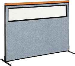 Global Industrial 60-1/4"W x 43-1/2"H Deluxe Freestanding Office Partition Panel with Partial Window, Blue