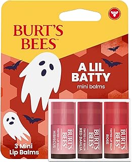 Burt's Bees A Lil Batty Halloween Minis Hibiscus, Red Dahlia and Rose Tinted Lip Balm Gift Set, 100% Natural Origin Lip Care, 3 Tubes, 0.049 Oz. (Package May Vary)
