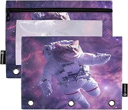 panksolu Binder Pencil Pouch for 3 Ring Spaceman Astronaut Cat Galaxy Space Pencil Pouch with Zipper Clear Window Pencil Case Pencil Pouches Bags for Office College Supplies, 2PCS