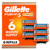 Fusion5 Power 5-Blade Razor Refills for Men by Gillette – 6 Count (Pack of 1), Orange