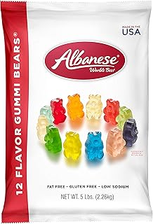 Albanese World's Best 12 Flavor Gummi Bears, 5 Pound Bag (Pack of 4)