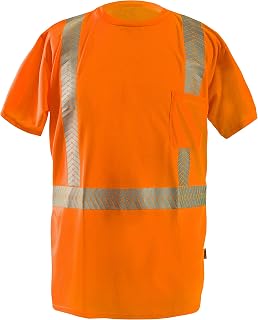 OccuNomix LUX-TSSP2B-OS Short Sleeve Wicking Birdseye T-Shirt with Chest Pocket, 2" Segmented Tape, Class 2, 100% ANSI Wicking Polyester Birdseye (3.8oz), Small, Orange (High Visibility)