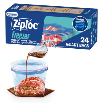 Quart Food Storage Freezer Bags by Ziploc – 24 Count (Pack of 12), 32.0 fluid_ounces, Plastic, Pack of 12, Model 383159