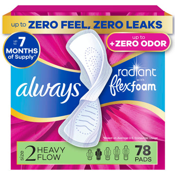 Radiant Feminine Pads for Women by Always – Heavy (Size 2), Foam, White, Model 4332404264