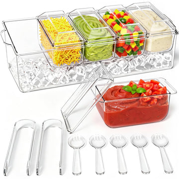 ARSTPEOE Condiment Server, Chilled Ice Base, 8 Compartments, Clear