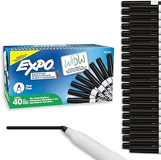 EXPO Dry Erase Markers, Low Odor Ink, Black, Fine Tip, 40 Count - Whiteboard, Calendar, Organization, Essential Supplies for Office, School, Classroom, Teachers