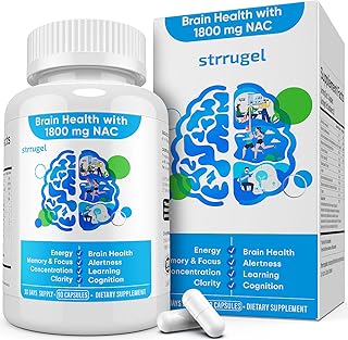 NAC Brain Supplement 1800mg – N-Acetyl Cysteine with CDP-Choline, Lion’s Mane, Rhodiola & L-Theanine – Focus, Memory & Cognitive Support Supplement – Mental Clarity
