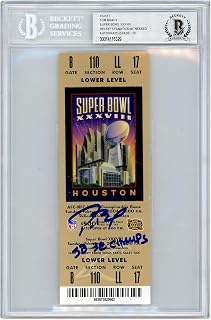 Tom Brady New England Patriots Autographed Super Bowl XXXVIII Ticket with "SB 38 Champs" Inscription - BAS/Fanatics Graded 10 - NFL Autographed Miscellaneous Items