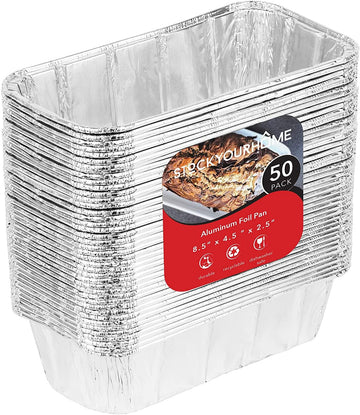 2 Lb Aluminum Foil Mini Loaf Pans (50 Pack) Disposable Small Loaf Pan by Stock Your Home – 50 Pack, 2.0 liters, Aluminum, Silver, Pack of 100