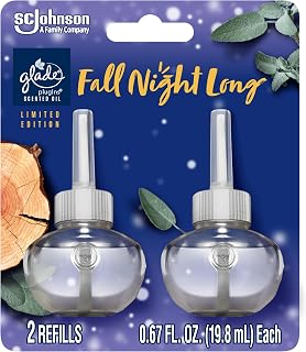 Glade PlugIns Refills Air Freshener, Scented and Essential Oils for Home and Bathroom, Fall Night Long, 1.34 Oz, 2 Count