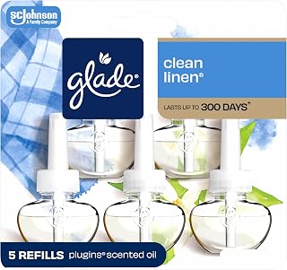 Glade PlugIns Refills Air Freshener, Scented and Essential Oils for Home and Bathroom, Clean Linen, 3.35 Fl Oz, 5 Count