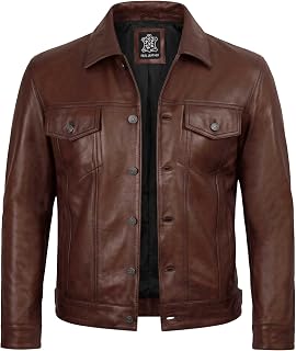 Men's Leather Trucker Jacket Real Lambskin Western Style