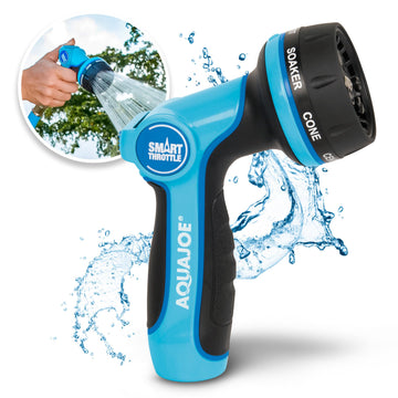 Heavy-Duty Metal Multi-Function Hose Nozzle with Smart Throttle and 7 Sprayer Patterns by Aqua Joe – 11 x 7 x 3 inches, Metal, w/ Smart Throttle, Model AJHN102