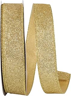 Reliant Ribbon Ribbon - Glitter Metallic Display Value Wired Edge, Gold, 1-1/2 Inch, 50 Yards