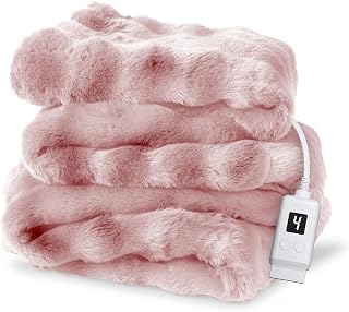 Sunbeam Heated Throw Blanket Royal Bubble Faux Fur 4 Heat Pink 50x60