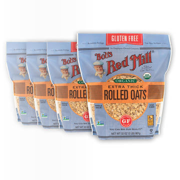 Organic Gluten Free Extra Thick Rolled Oats by Bob's Red Mill – 32 Ounce (Pack of 4), Pack of 4, Model 1991S324