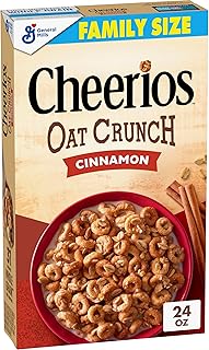 Cheerios Oat Crunch Cinnamon Cereal, Whole Grain, Family Size, 24 oz | Real Cinnamon Multigrain Os, Crunchy Oat Topping, 31g Whole Grain, Helps Keep You Full, Great for Trail Mix