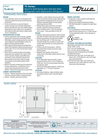 Manufacturing-TS-49-HC-Reach Ins by True – Stainless Steel, Model 07RIFridge