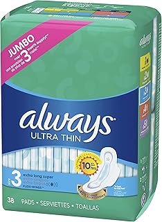 Always Ultra Thin Size 3 Extra Long Super Pads With Wings Unscented, 38 Count