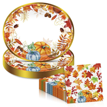 FATLBSEV Fall Dinnerware Set, 50 Pieces, Oval Plates and Napkins