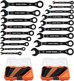 KLEIN TOOLS 69418CG 18-Piece Combination Ratcheting Wrench Set, SAE 1/4 to 3/4-Inch and Metric 6 to 19 mm, 90-Tooth Ratchet, MODbox Compatible, Color-Coded Sizes
