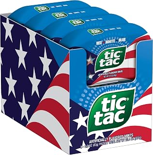 Tic Tac Red White Blue, Limited Edition, Cherry, Lemon, and Berry Flavored Individual Mints, 2.9 oz, Pack of 8