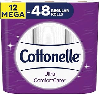Cottonelle Ultra ComfortCare Toilet Paper, 12 Mega Rolls, Soft Bath Tissue (12 Mega Rolls = 48 Regular Rolls)