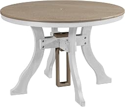 American Furniture Classics Model 44R-D-WWWT Dining Height Round Table in Weatherwood with a White Base, Made in The USA