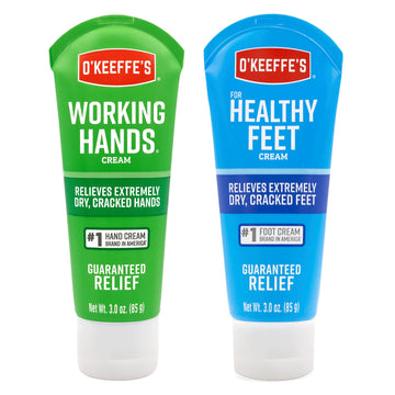Working Hands Hand Cream (3 oz Tube) and Healthy Feet Foot Cream (3 oz Tube) - Repairing Skincare for Extremely Dry by O'Keeffe's – 3 Ounce (Pack of 2), 2, Model 02800I+02900I