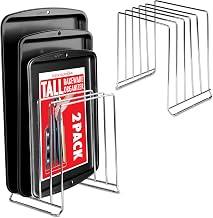 Stock Your Home Chrome (2 Pack) Extra Tall Steel Baking Pan Organizer Rack for Cabinet Storage or Kitchen Counter, Cookie Baking Sheet Organizer with Dividers, Muffin Tin and Cutting Board Holder