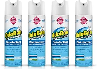 OdoBan Ready-to-Use 360-Degree Continuous Spray Disinfectant and Harsh Aroma Eliminator, Fabric and Air Freshener, 4 Pack, 14.6 Ounces Each, Fresh Linen Scent