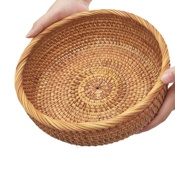 Oavostd Rattan Bread Basket, 9.2 Inch Round, Natural