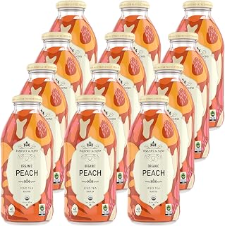 Harney & Sons Peach Black Iced Tea, 12 Glass Bottles, 16 fl oz | Ready-to-drink black iced tea with peach flavor in twelve 16 fl oz glass bottles.