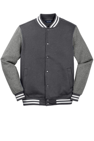 Unisex Fleece Letterman Jacket by SPORT-TEK – 3X-Large, Cotton, Graphite Heather/ Vintage Heather, Model 877562