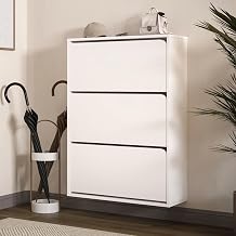 Floating Shoe Cabinet - Space Saver Shoe Rack for Entryway with 3 Flip Drawers, Built-in Handle Design - Elegant Shoe Storage Cabinet for Entryway Large Capacity 31.5Wx11.65Dx44.5H (White)