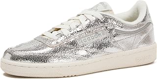 Reebok Club C 85 Tennis Shoes for Women - Casual Womens Sneakers, Silver Metallic/Chalk/New Grey1, 7.5