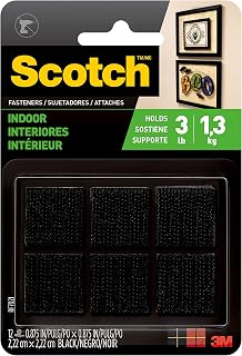 Scotch Multi-Purpose Hook and Loop Fasteners, For Indoor Use, Black, 7/8 in, 12-Pair, 24-Squares