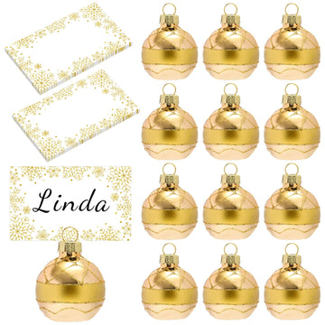 Whaline Ball Ornament Place Card Holders, Gold Snowflake, 12 Pack