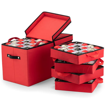 Zober Ornament Storage Box, Holds 128 3-Inch Ornaments, Red