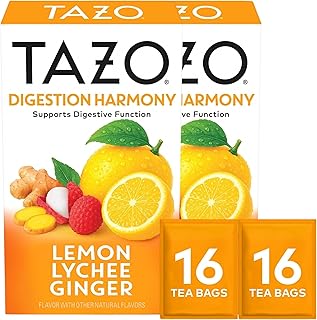 TAZO Digestion Harmony Herbal Tea Bags, Lemon Lychee Ginger, Caffeine Free, 16 Count (Pack of 2), Herbal Tea for After Meal Enjoyment, 32 Total Bags