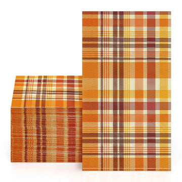 Homlouue Fall Plaid Napkins, 100 Count 3-Ply Disposable, Orange