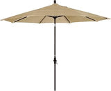 California Umbrella 11' Round Aluminum Market Umbrella, Crank Lift, Collar Tilt, Bronze Pole, Sunbrella Linen Sesame