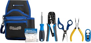 Jonard Tools TK-145 Network RJ45 Belt Pouch Tool Kit - 12-Pocket Tool Pouch, 6-in-1 Screwdriver, Scissors, Pliers, Crimper & Cable Stripper, RJ45 Pass-Through Connectors
