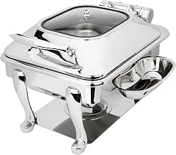 3934GS Crown 6 Qt. Stainless Steel Square Induction Chafer with Freedom Stand and Hinged Glass Dome Cover