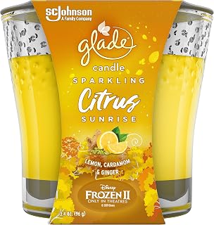 SC Johnson Glade Glass Candle Sparkling Citrus Sunrise Air Freshener Infused with Essential Oils, 3.4 Ounce