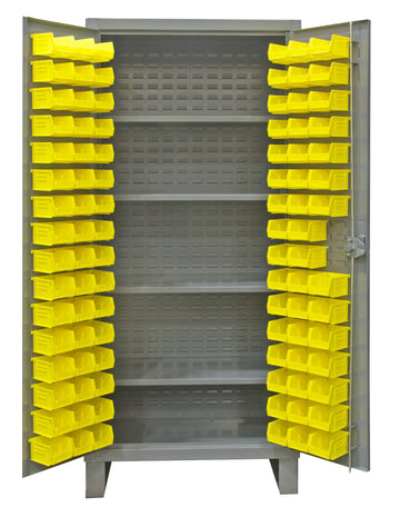 Extra Heavy Duty Welded 12 Gauge Steel Cabinet with 96 Bins by Durham – 24" W x 36.1875" L x 78" H, Alloy Steel, Grey, Model HDC36-96-4S95