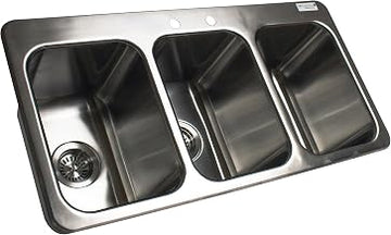BK Resources NSF Commercial 3 Compartment Drop in Sink, 10"x14"x10" Bowl Size, 18 Gauge T-304 Stainless Steel, Top Mount, Seamless Deep Drawn Construction (DDI3-10141024)