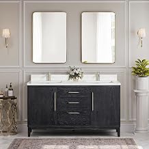Gara 60" Double Bath Vanity in Fir Wood Black with Composite Stone Top